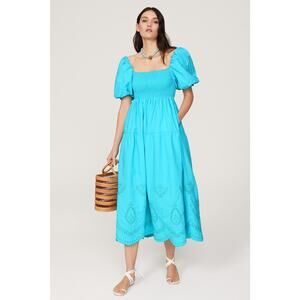 LINE & DOT Bright Blue A-Line Off Shoulder Lace Cutout Midi Dress Size XS